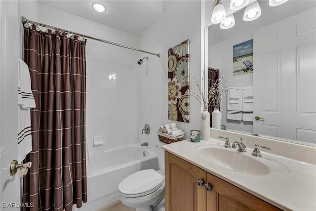 full bathroom featuring vanity, toilet, and shower / bath combo with shower curtain