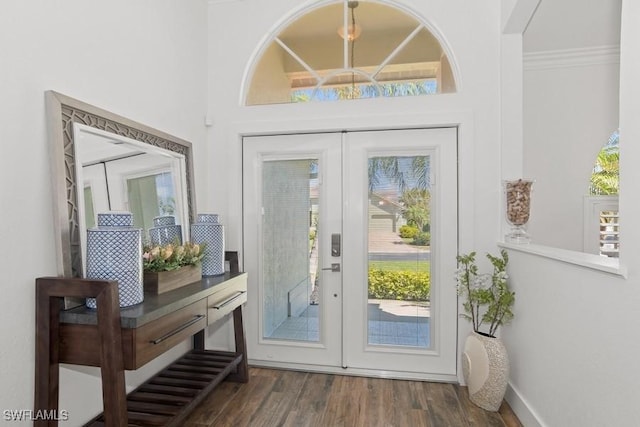 5311 Harborage Dr, Fort Myers, FL 33908 - doorway to outside featuring french doors, wood finished floors, and ornamental molding
