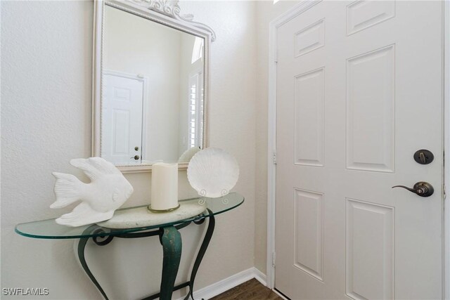 entrance foyer featuring baseboards and dark wood-style flooring