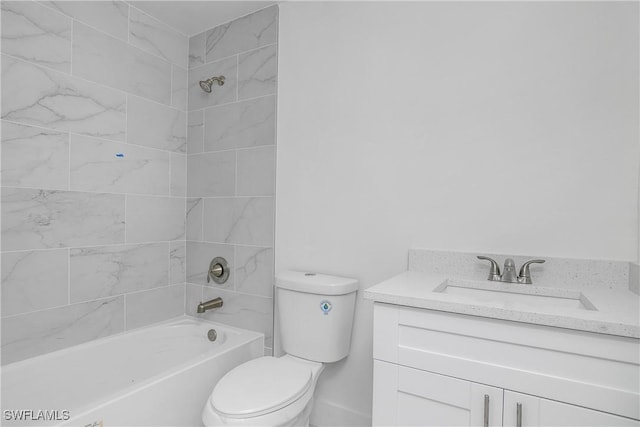 bathroom with shower / bathtub combination, vanity, and toilet