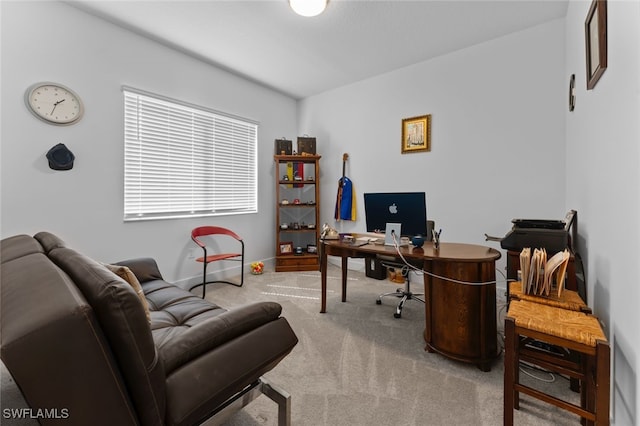 view of carpeted home office