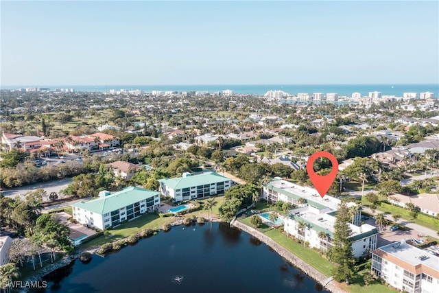 aerial view featuring a water view