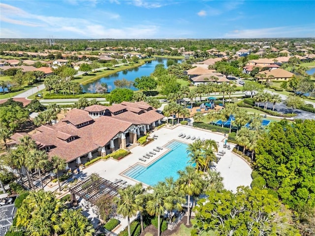 aerial view featuring a water view