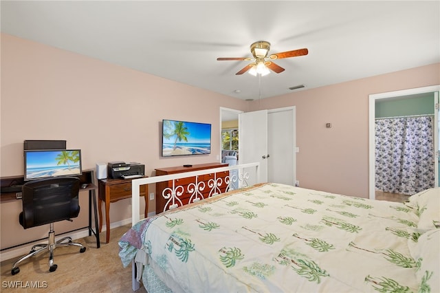 bedroom featuring visible vents and a ceiling fan