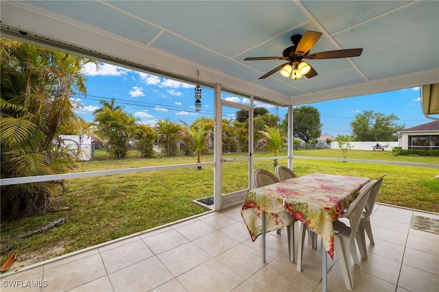 sunroom featuring a healthy amount of sunlight and ceiling fan