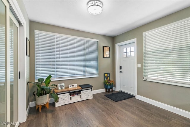 entryway featuring baseboards and wood finished floors