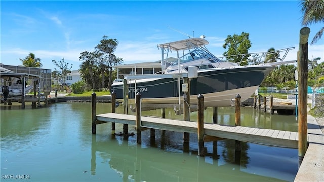 view of dock featuring a water view and boat lift