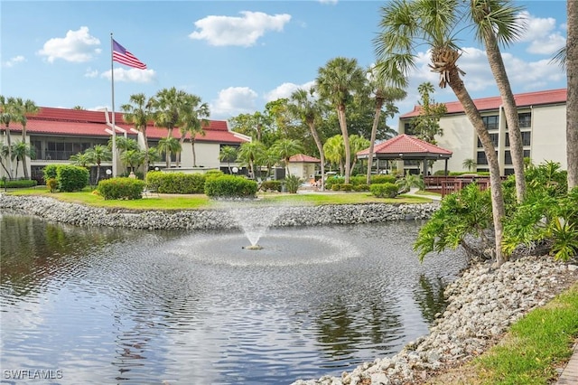 view of water feature with a gazebo