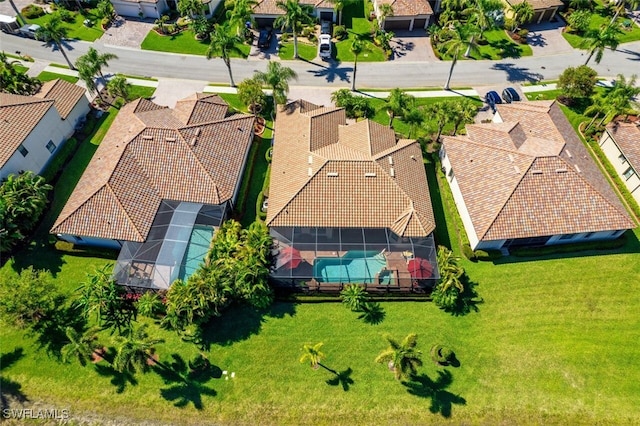 drone / aerial view with a residential view