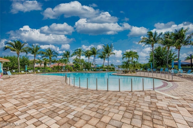 pool with a patio area