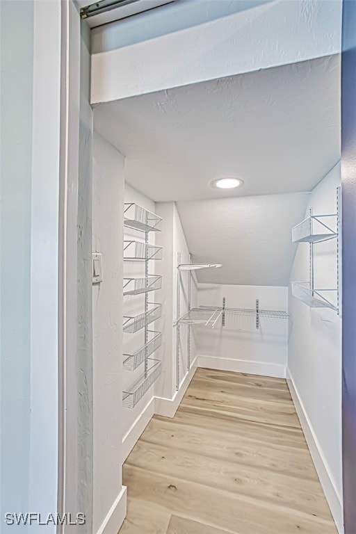 walk in closet with light wood-type flooring