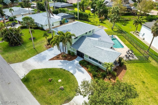 drone / aerial view with a residential view