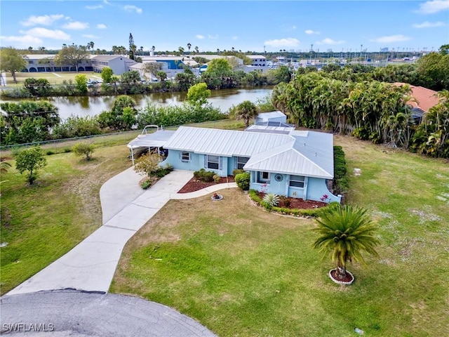 aerial view featuring a water view