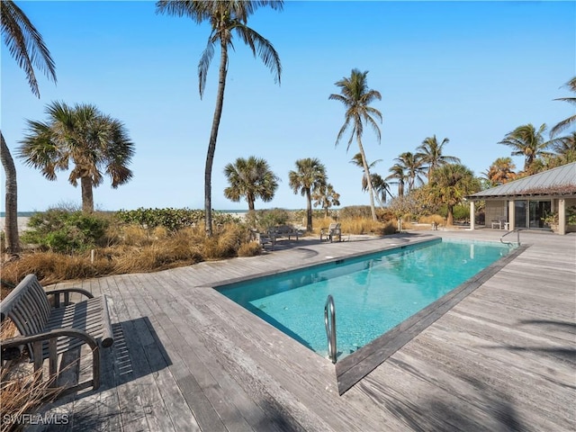 outdoor pool with a patio