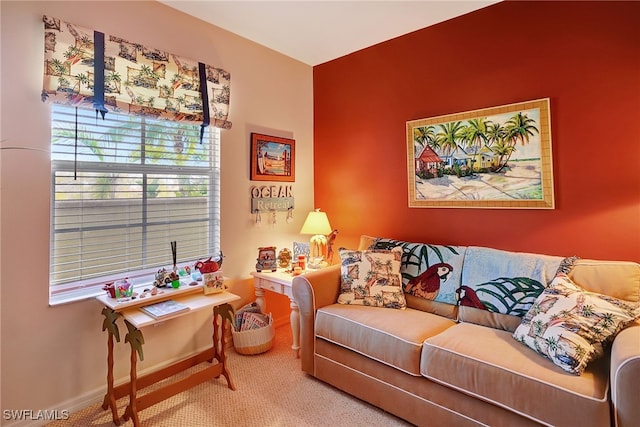 living room with carpet floors and baseboards