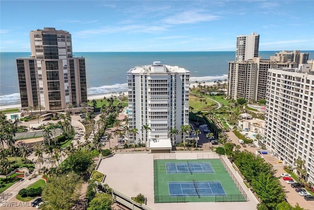 aerial view with a water view and a city view