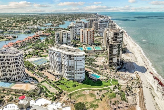 bird's eye view featuring a water view and a city view