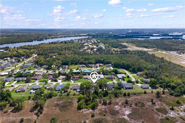 aerial view with a water view