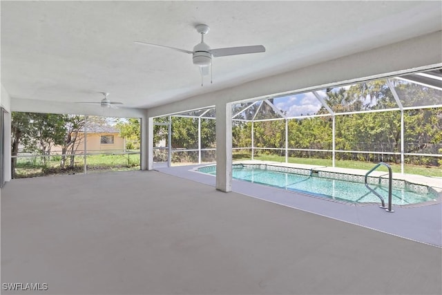 11253 Rabun Gap Dr, North Fort Myers, FL 33917 - outdoor pool with ceiling fan, a patio area, and glass enclosure