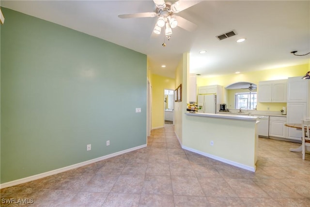 9321 Alamander Ct Unit 204, Fort Myers, FL 33919 - kitchen featuring white appliances, ceiling fan, white cabinetry, light tile patterned floors, and recessed lighting