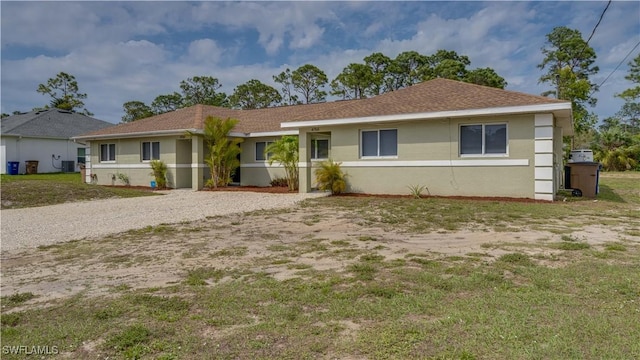 single story home with stucco siding