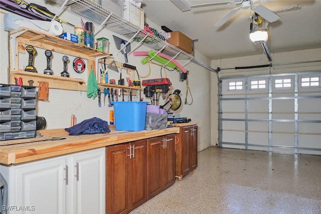 garage featuring ceiling fan