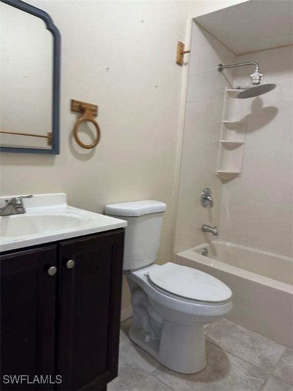 bathroom with toilet, tile patterned flooring, shower / washtub combination, and vanity