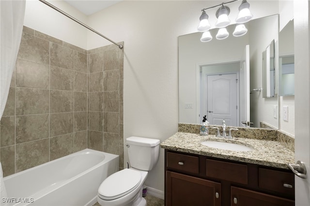 full bath featuring shower / bathing tub combination, vanity, and toilet