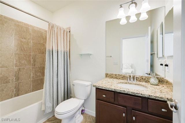 bathroom featuring vanity, toilet, and shower / bath combo with shower curtain