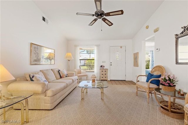 17862 Dracena Cir, North Fort Myers, FL 33917 - living room featuring visible vents and ceiling fan