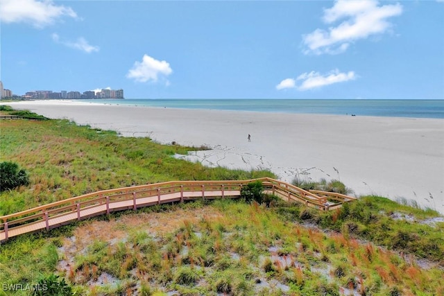 property view of water featuring a view of the beach