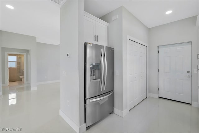 13224 Foresman Blvd, Port Charlotte, FL 33981 - kitchen featuring stainless steel refrigerator with ice dispenser, white cabinetry, and recessed lighting