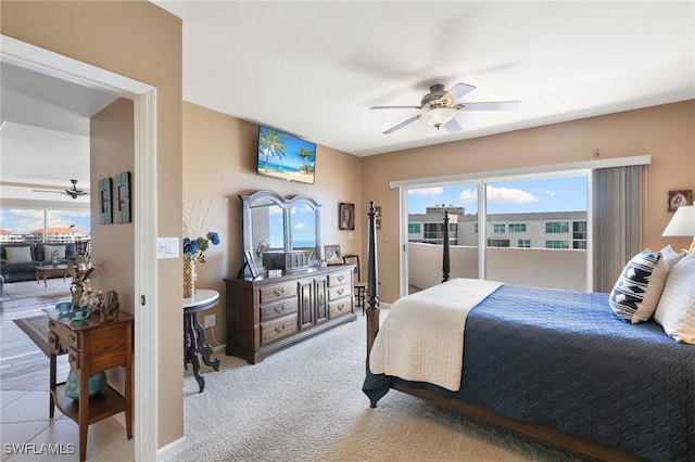 bedroom featuring ceiling fan and carpet flooring