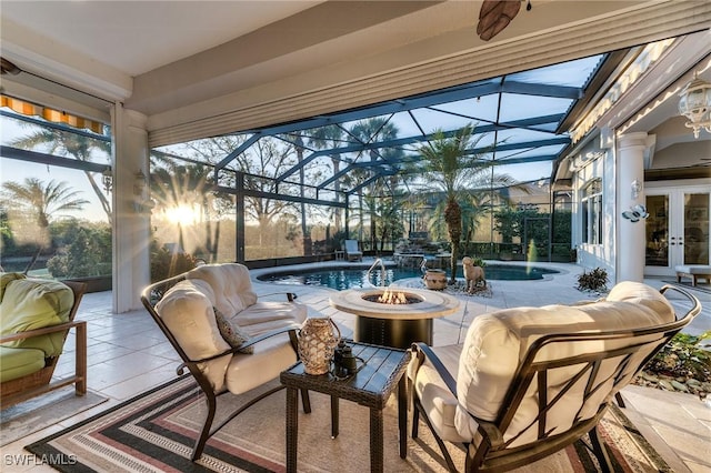 sunroom / solarium featuring a pool