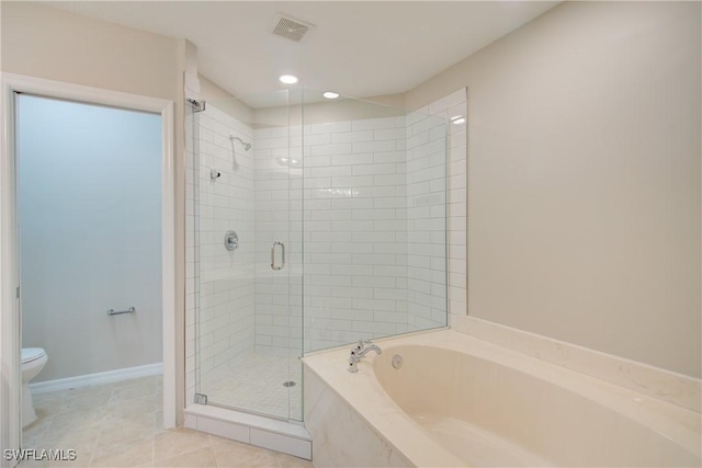 17545 Cherry Ridge Ln, Fort Myers, FL 33967 - bathroom featuring visible vents, toilet, tile patterned flooring, a shower stall, and a bath