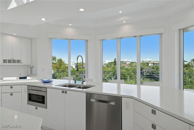 kitchen with a sink, dishwasher, and light countertops