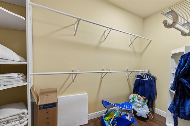 walk in closet featuring wood finished floors