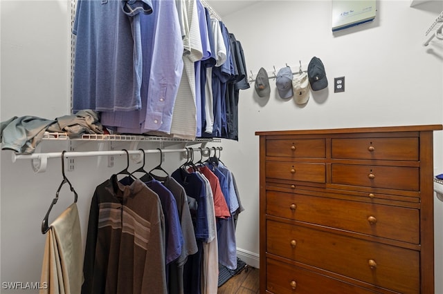 spacious closet with dark wood-type flooring