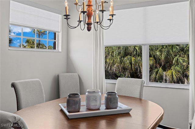 dining room with a chandelier