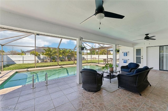 401 SE 14th Ter, Cape Coral, FL 33990 - view of pool with a ceiling fan, a patio area, a lanai, and an outdoor hangout area