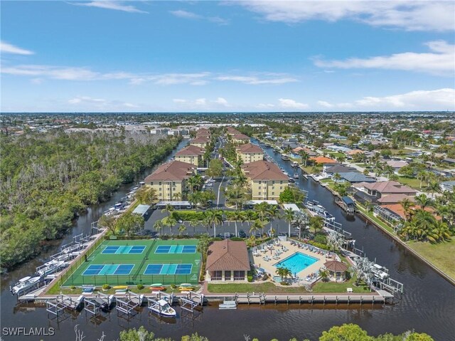 drone / aerial view featuring a water view