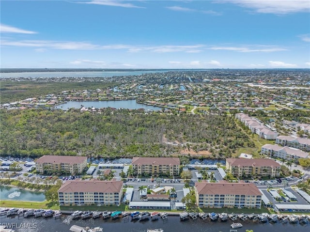 aerial view featuring a water view