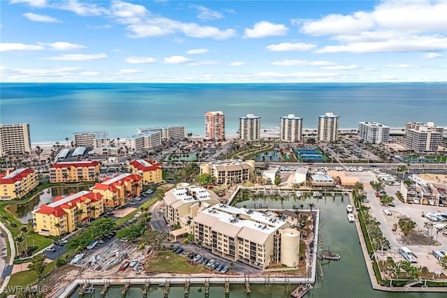 bird's eye view with a view of city and a water view