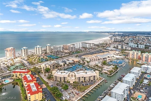 aerial view with a view of city and a water view