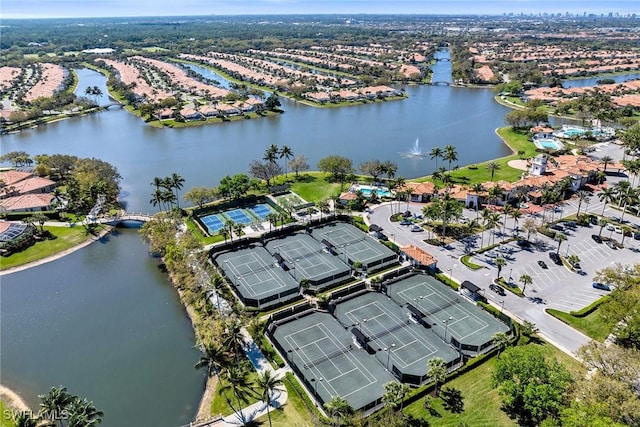 aerial view with a water view