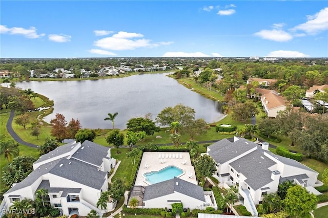 aerial view with a water view