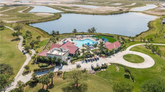 aerial view featuring a water view