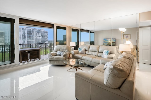 living room featuring expansive windows