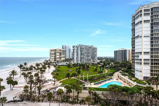 water view with a view of city and a beach view