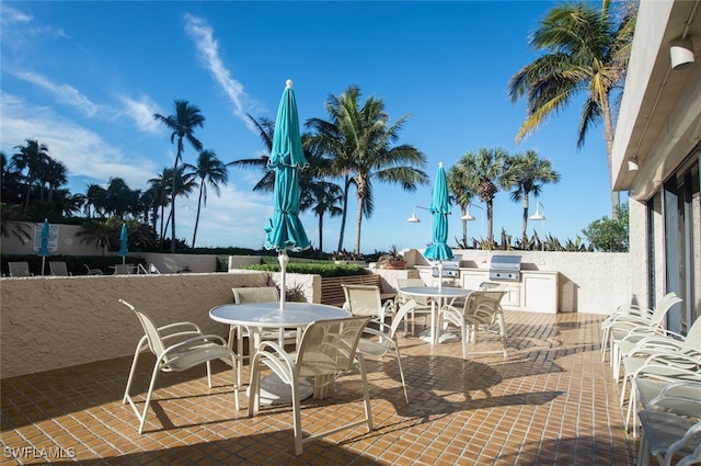 view of patio featuring area for grilling, an outdoor kitchen, and outdoor dining area